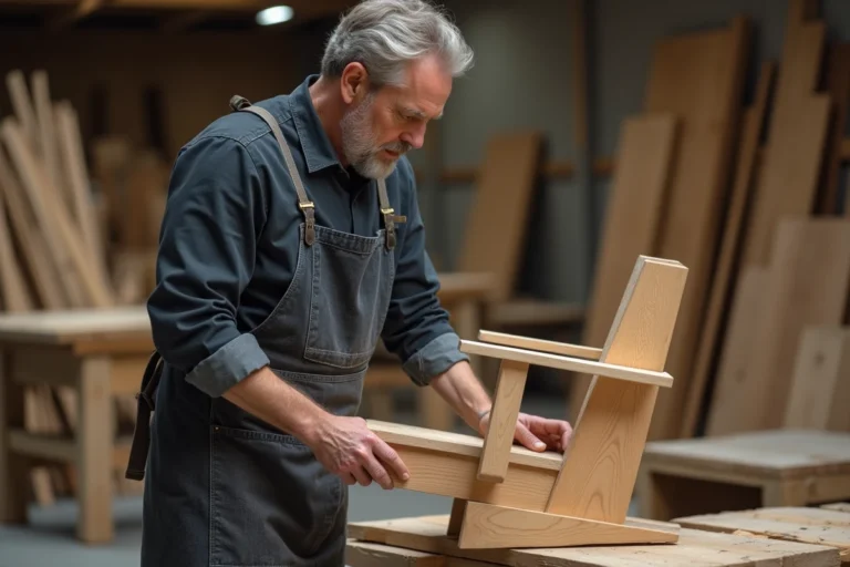 Artisan menuisier en atelier assemble une chaise moderne