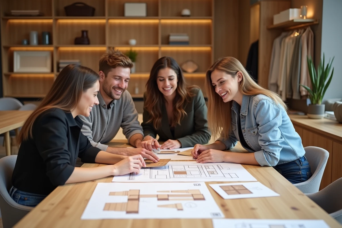 Jeunes designers discutent autour d une table de travail