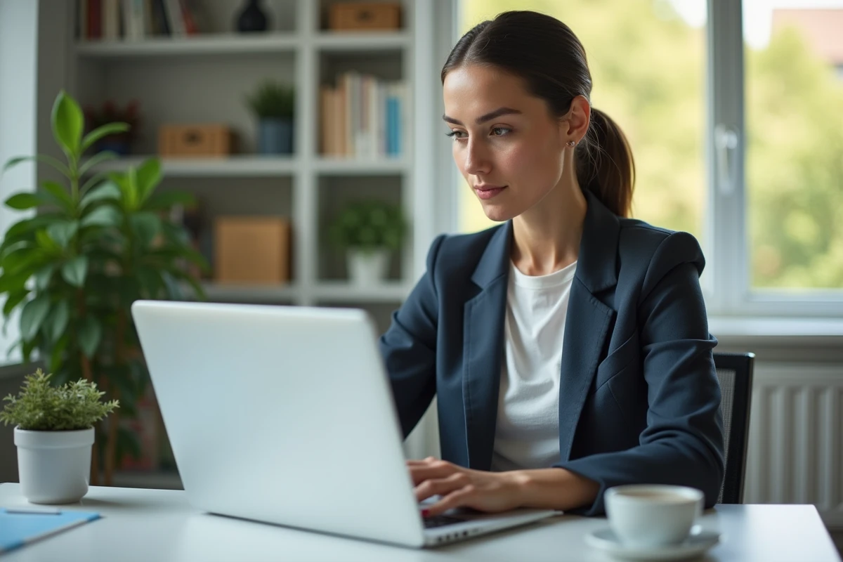 Jeune femme concentrée sur son tableau de bord numérique