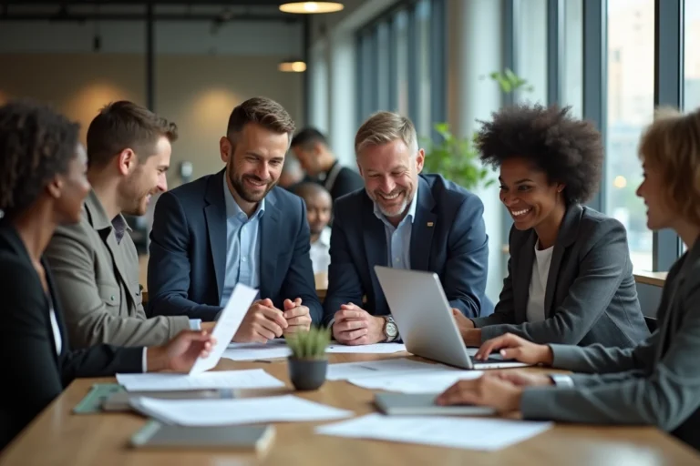 Groupe de professionnels en réunion dans un bureau moderne