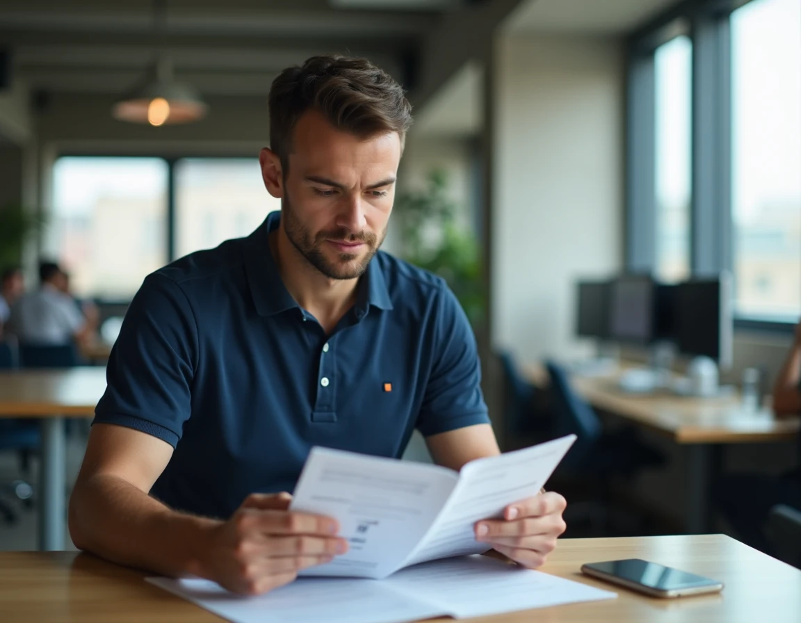 Homme consultant un guide pratique pour bien débuter avec Liloo BSK dans un espace de coworking