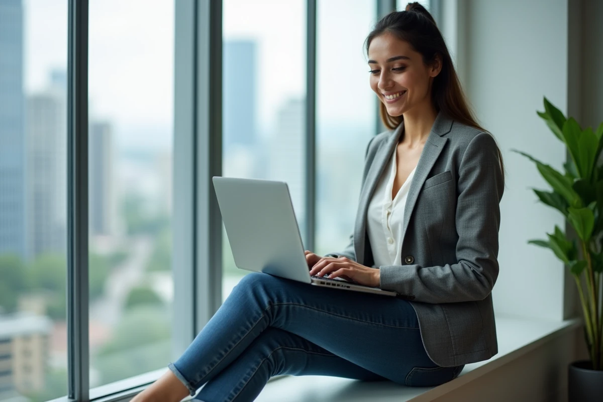 Jeune entrepreneure assise près d
